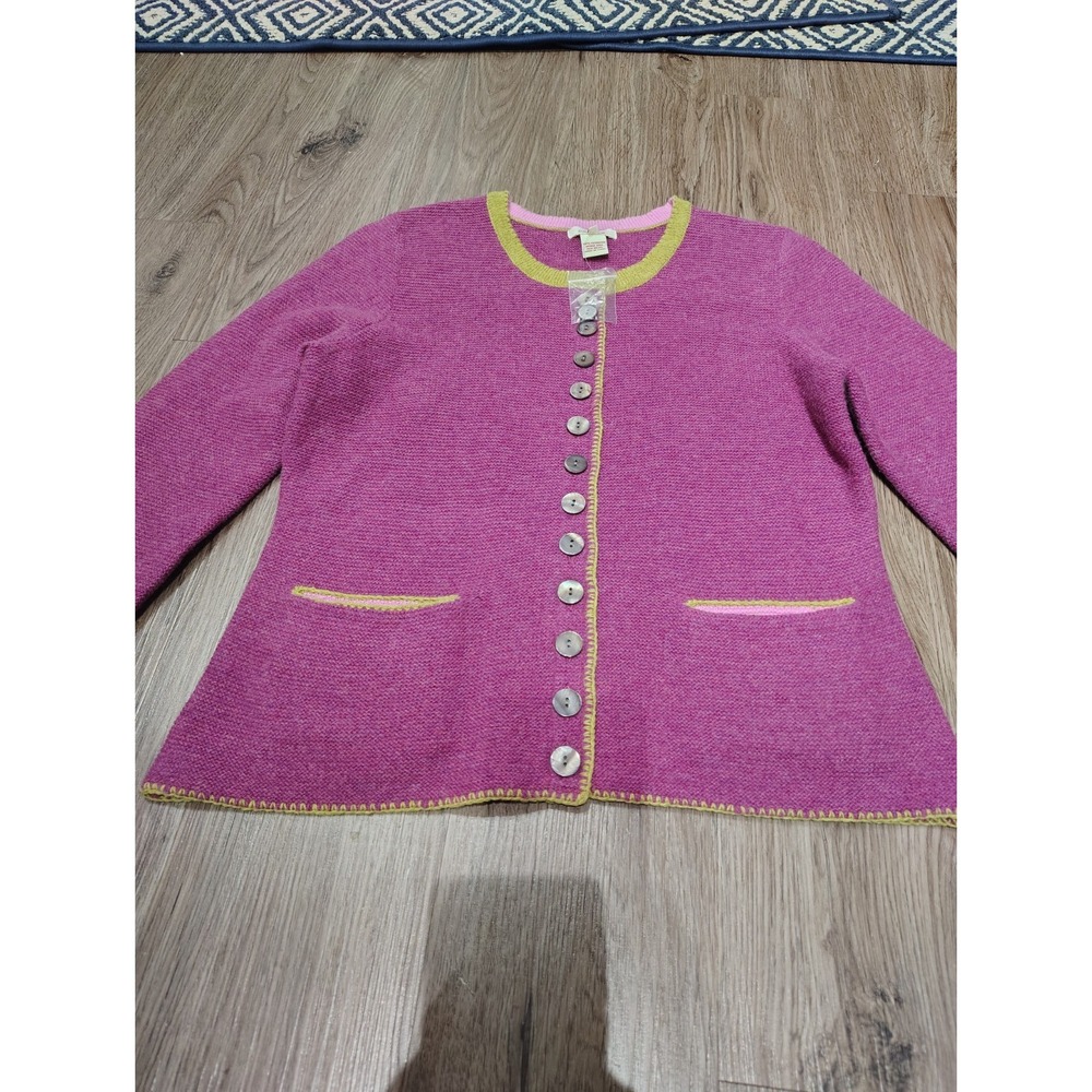 Sundance 100% Extra Fine Merino Wool Cardigan Sweater Blue Green Trim Women's S - Picture 3 of 6